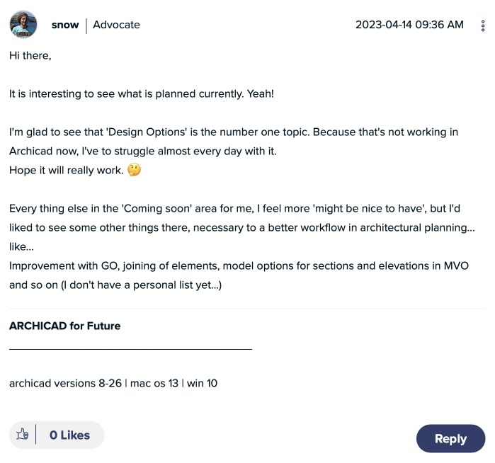 Graphisoft Community replies from users