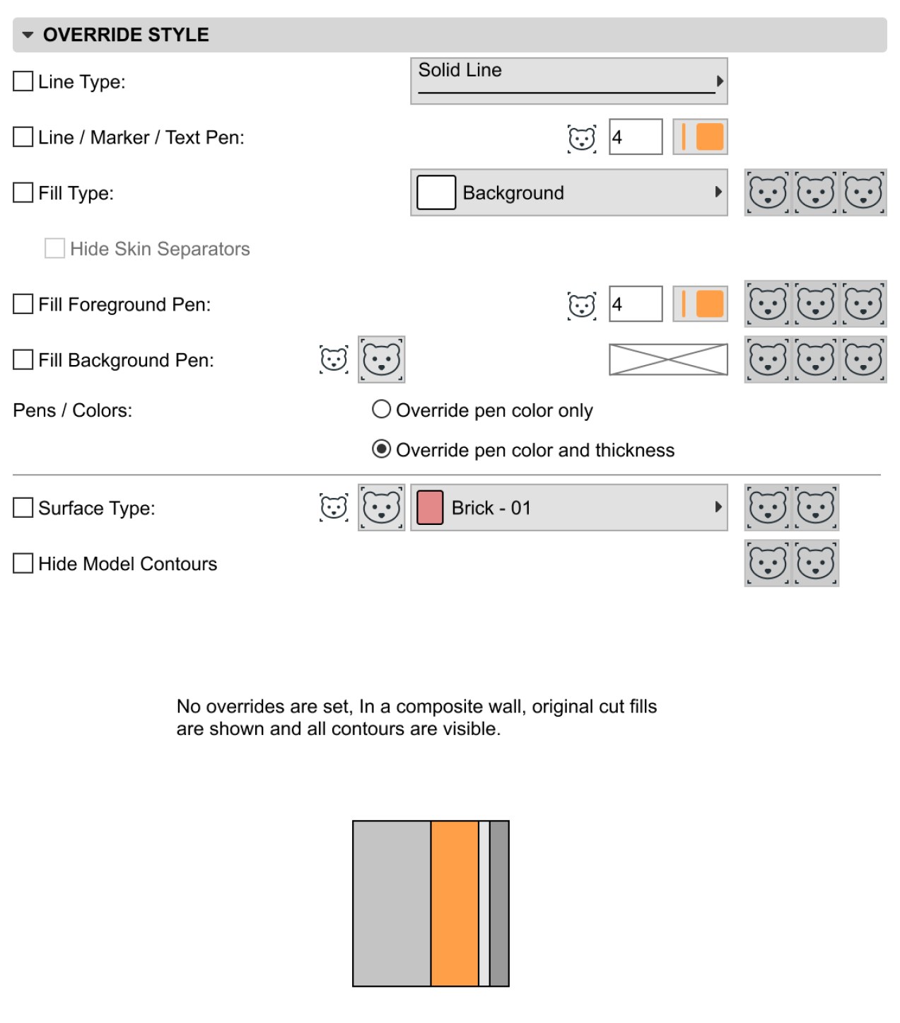 Graphic Override Rule settings in Archicad
