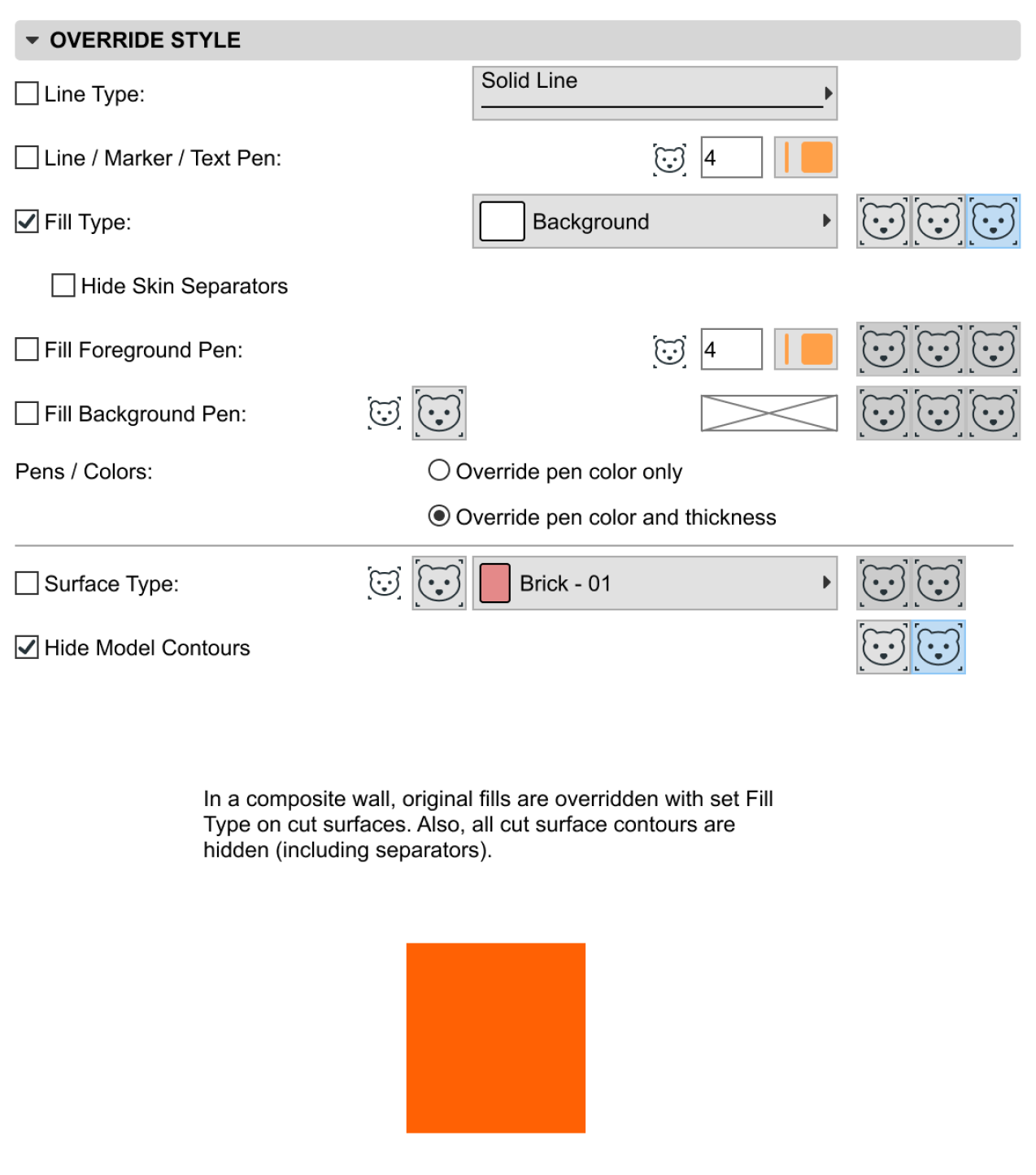 Graphic Override Rule settings in Archicad