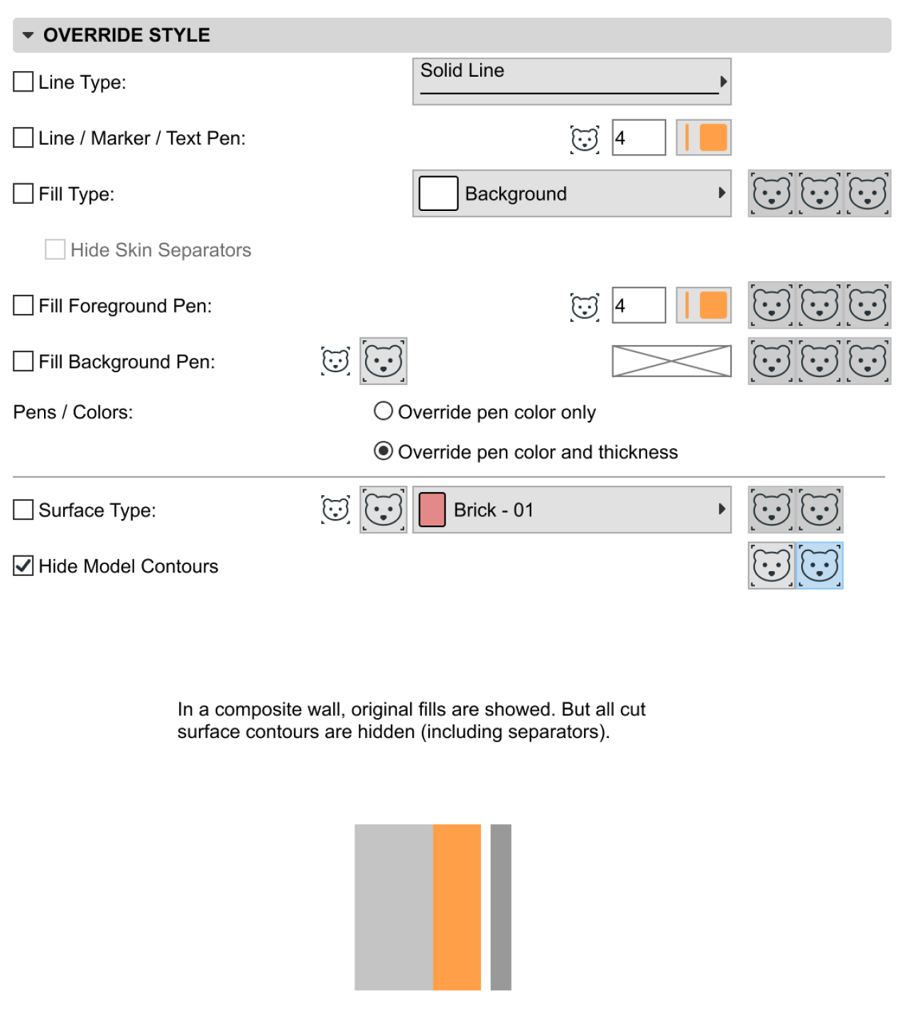 Graphic Override Rule settings in Archicad